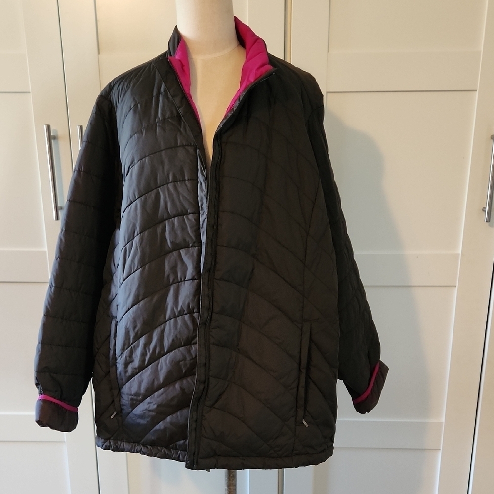 Lands' End Black Puffer Jacket with Pink Trim NWOT Sz 3X 24-26